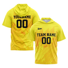 Benutzerdefinierte Gelb Kurzarm-Kapuzenpullover für Männer Frauen Hemden mit Kapuzen gedruckt Name Logo