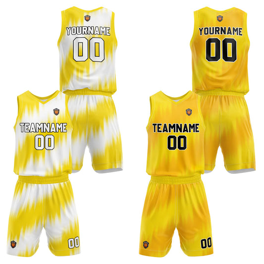 Benutzerdefinierte Gelb Reversible Basketball Jersey Personalisierte Name Nummernlogo drucken