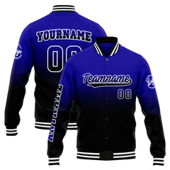 Benutzerdefinierte Verlauf Varsity-Jacke. Letterman-Jacke Royal Schwarz
