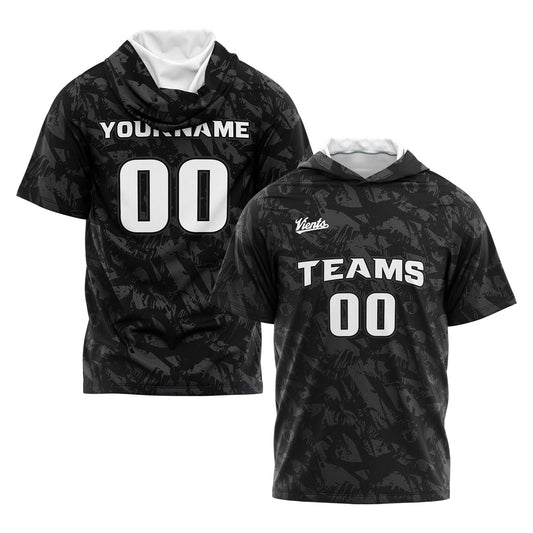 Benutzerdefinierte Schwarz Grau Kurzarm-Kapuzenpullover für Männer Frauen Hemden mit Kapuzen gedruckt Name Logo