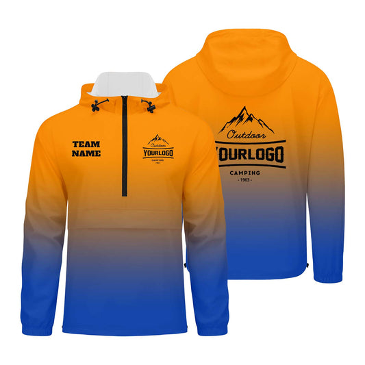 Anpassbare Orange Blau Winddichte Softshell Kapuzenjacke - Vollverschluss, Logo- & Text-Druck