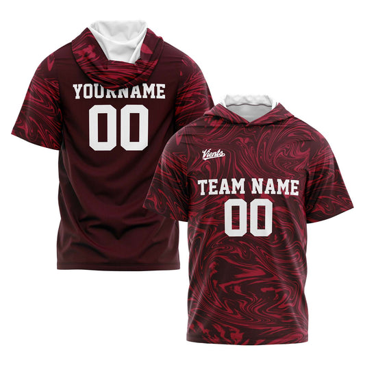 Benutzerdefinierte Burgundisch Kurzarm-Kapuzenpullover für Männer Frauen Hemden mit Kapuzen gedruckt Name Logo