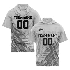 Benutzerdefinierte Grau Kurzarm-Kapuzenpullover für Männer Frauen Hemden mit Kapuzen gedruckt Name Logo