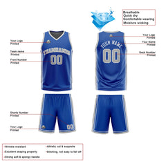 Benutzerdefinierte Royal Grau Weiß Reversible Basketball Jersey Personalisierte Print Name Nummer Logo