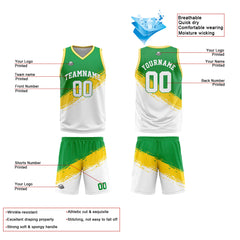 Benutzerdefinierte Reversible Basketball Jersey Personalisierte Print Name Nummer Logo Grün-Gelb-Weiß