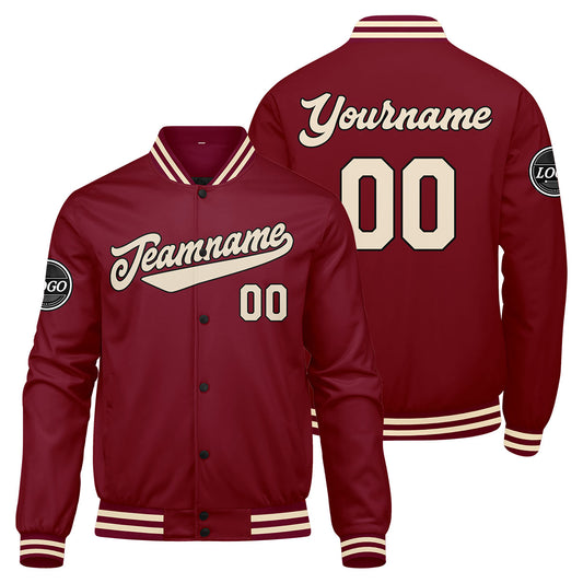 Benutzerdefinierte Verlauf Varsity-Jacke. Letterman-Jacke Karminrot Creme