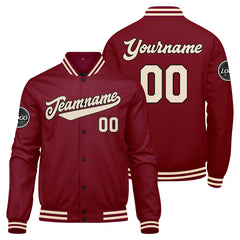 Benutzerdefinierte Verlauf Varsity-Jacke. Letterman-Jacke Karminrot Creme