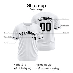 Benutzerdefinierte Authentisch Baseball-Trikot Weiß schwarz