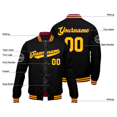 Benutzerdefinierte Verlauf Varsity-Jacke. Letterman-Jacke Karminrot Schwarz Gelb