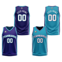 Benutzerdefinierte Lila Teal Reversible Basketball Jersey Personalisierte Print Name Nummer Logo