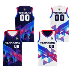 Benutzerdefinierte Marine Rot Blau Reversible Basketball Jersey Personalisierte Print Name Nummer Logo