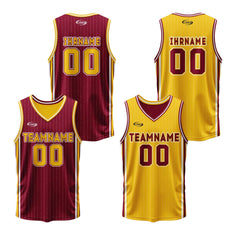 Benutzerdefinierte Rot Gelb Reversible Basketball Jersey Personalisierte Drucken Name Nummer Logo