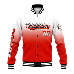 Benutzerdefinierte Verlauf Varsity-Jacke. Letterman-Jacke Weiß Rot