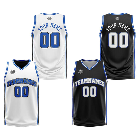Benutzerdefinierte Weiß Schwarz Royal Reversible Basketball Jersey Personalisierte Print Name Nummer Logo