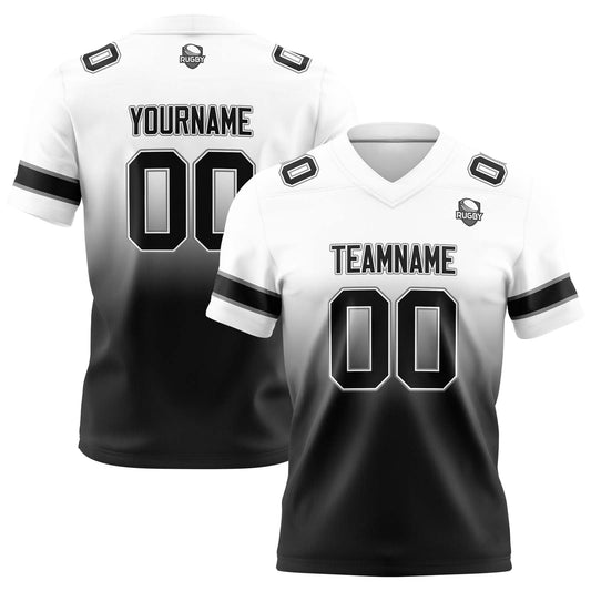 Benutzerdefinierte Weiß & Schwarz Gradient Fußball Trikots Personalisierter Name Nummer Logo