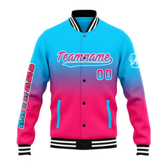 Benutzerdefinierte Verlauf Varsity-Jacke. Letterman-Jacke Hellblau Rosa