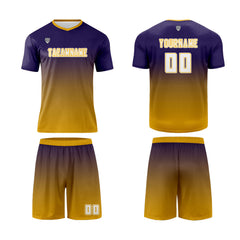 Benutzerdefinierte Dunkelviolett Gelb Trikots für Männer Frauen Personalisierte Fußball Uniformen für Erwachsene und Kind