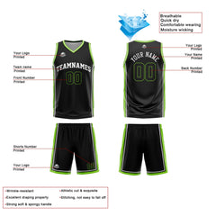 Benutzerdefinierte Schwarz Weiß Neon Grün Reversible Basketball Jersey Personalisierte Print Name Nummer Logo