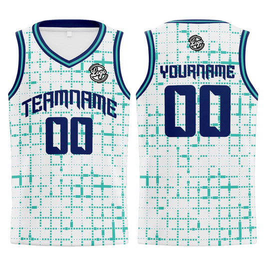 Benutzerdefinierter Weiß Teal Marine Basketball Jersey Uniform Anzug gedruckt Ihr Logo Name Nummer