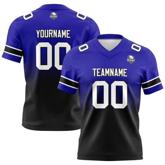 Benutzerdefinierte Königsblau & Schwarz Gradient Fußball Trikots Personalisierter Name Nummer Logo