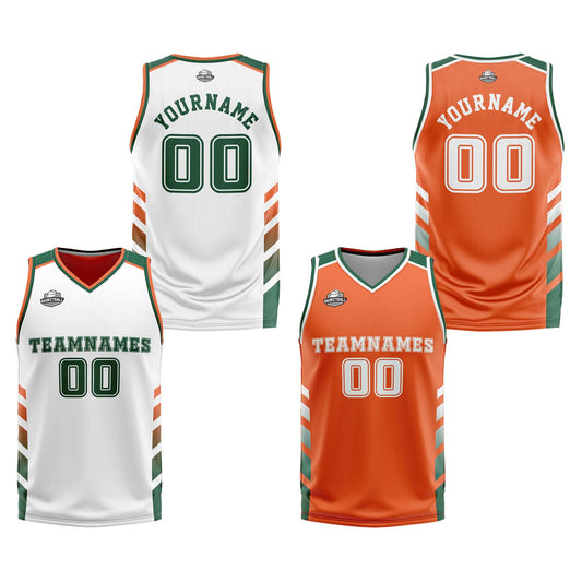 Benutzerdefinierte Weiß Orange Grün Reversible Basketball Jersey Personalisierte Print Name Nummer Logo