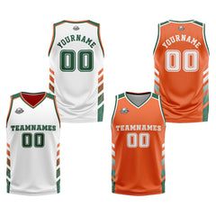 Benutzerdefinierte Weiß Orange Grün Reversible Basketball Jersey Personalisierte Print Name Nummer Logo
