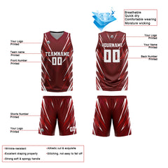 Benutzerdefinierter Dunkelrot Basketball Jersey Uniform Anzug gedruckt Ihr Logo Name Nummer