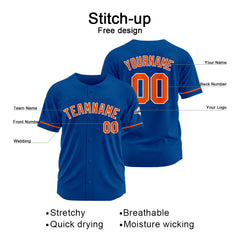 Benutzerdefinierte Authentisch Baseball-Trikot Royal-Orange