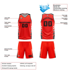 Benutzerdefinierte Orange Rot Weiß Schwarz Reversible Basketball Jersey Personalisierte Print Name Nummer Logo
