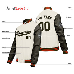 Maßgeschneiderte Creme Weiß Grün Letterman Varsity Jacket Individuelle Stickerei Druck nach Ihrem Wunsch