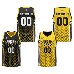 Benutzerdefinierte Schwarz Gelb Reversible Basketball Jersey Personalisierte Print Name Nummer Logo