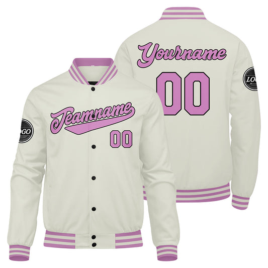 Benutzerdefinierte Verlauf Varsity-Jacke. Letterman-Jacke Creme Rosa