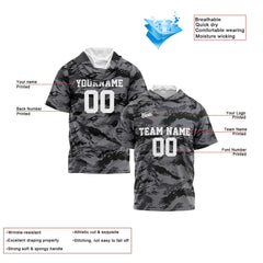 Benutzerdefinierte Grau Kurzarm-Kapuzenpullover für Männer Frauen Hemden mit Kapuzen gedruckt Name Logo