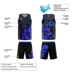 Benutzerdefinierter Blau Basketball Jersey Uniform Anzug gedruckt Ihr Logo Name Nummer