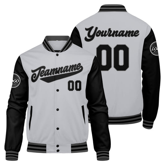 Benutzerdefinierte Verlauf Varsity-Jacke. Letterman-Jacke Grau Schwarz