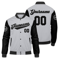Benutzerdefinierte Verlauf Varsity-Jacke. Letterman-Jacke Grau Schwarz