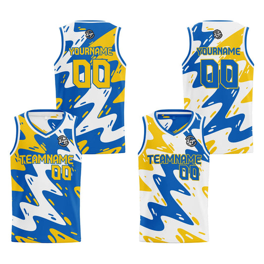 Benutzerdefinierte Blau Gelb Reversible Basketball Jersey Personalisierte Print Name Nummer Logo