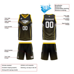 Benutzerdefinierte Schwarz Gelb Reversible Basketball Jersey Personalisierte Print Name Nummer Logo