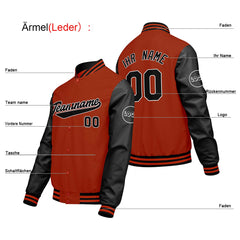 Maßgeschneiderte Orange Schwarz Letterman Varsity Jacket Individuelle Stickerei Druck nach Ihrem Wunsch