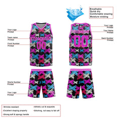 Benutzerdefinierte Rosa Blau Reversible Basketball Jersey Personalisierte Print Name Nummer Logo