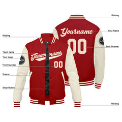 Benutzerdefinierte Verlauf Varsity-Jacke. Letterman-Jacke Rot Creme