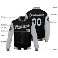 Benutzerdefinierte Verlauf Varsity-Jacke. Letterman-Jacke Grau Schwarz Creme