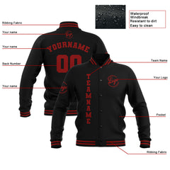 Benutzerdefiniert Schwarz Rot Wasserdichte Varsity Jacken Personalisiert genäht Name Nummer Logo zu Letterman Jacken