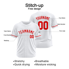 Benutzerdefinierte Authentisch Baseball-Trikot weiß-Rot