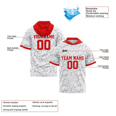 Benutzerdefinierte Weiß Rot Kurzarm-Kapuzenpullover für Männer Frauen Hemden mit Kapuzen gedruckt Name Logo