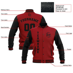 Benutzerdefiniert Schwarz Rot Wasserdichte Varsity Jacken Personalisiert genäht Name Nummer Logo zu Letterman Jacken