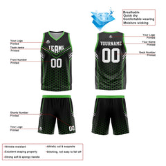 Benutzerdefinierte Schwarz Grün Reversible Basketball Jersey Personalisierte Print Name Nummer Logo