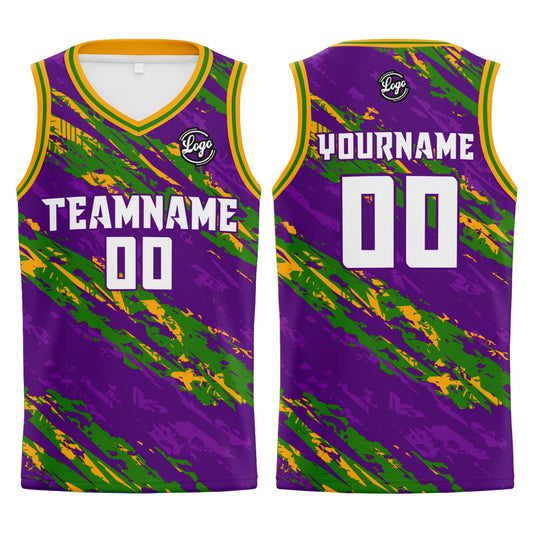 Benutzerdefinierter Lila Grün Basketball Jersey Uniform Anzug gedruckt Ihr Logo Name Nummer