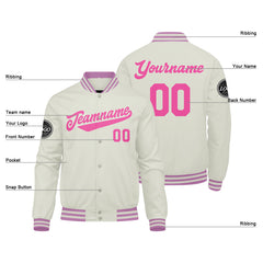 Benutzerdefinierte Verlauf Varsity-Jacke. Letterman-Jacke Dunkelgrün Creme Rosa