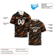 Benutzerdefinierte Schwarz Orange Kurzarm-Kapuzenpullover für Männer Frauen Hemden mit Kapuzen gedruckt Name Logo